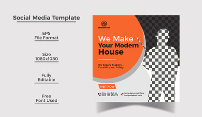 Building Construction and House Renovation Services Social Media post design and Instagram Post and Web Banner Design Template 