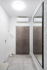 Corridor with large mirror in cozy house