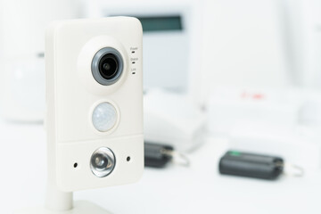 Close-up CCTV camera lens. Very shallow depth of field.