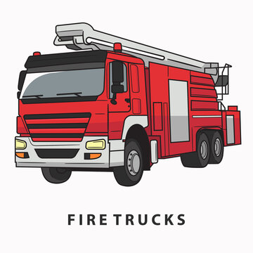 Fire truck on white background. Cartoon transport.