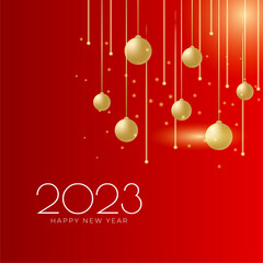 Happy new year 2023 square post card background for social media template. Red and gold 2023 new year winter holiday greeting card template. Minimalistic trendy banner for branding, cover, card.