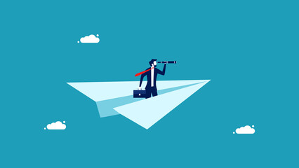 Leaders with vision. Businessman on a paper plane. business concept vector illustration