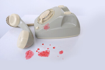 evidence idfresh splatter of red blood on telephone, forensic specialist identifies fingerprints at...
