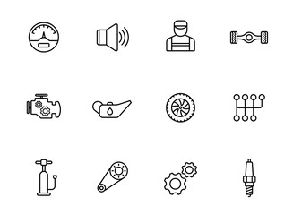 car service outline icons isolated on white background. car service line icons for web and ui design, mobile apps, print polygraphy and promo advertising business