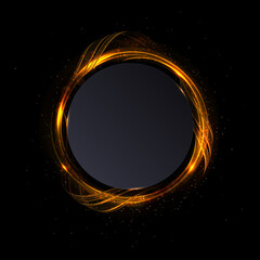 Isolated round frame on a black background with golden color waves