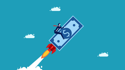 Investors drive money to fly up. financial and investment concept vector illustration