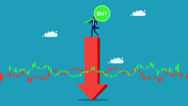 Buying stocks in a down market. financial and investment concept vector illustration