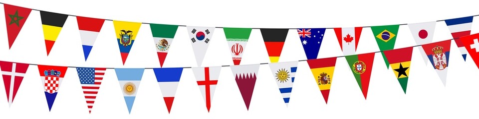 Garlands with pennants in the colors of the participating teams	