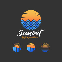 sun and sea logo, tourism icon collection with sunset or sunrise concept, vector illustration