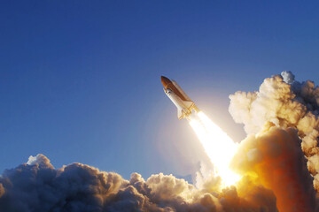 Rocket launch into space. Elements of this image furnished by NASA - Powered by Adobe