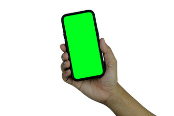 Smartphone frameless mockup. Studio shot of green screen smartphone with blank screen for Infographic Global Business web site design app, Content for technology - include clipping pat.