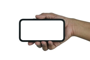 Smartphone similar to iphone 13 with blank white screen for Infographic Global Business Marketing Plan, mockup model similar to iPhone isolated Background of digital investment economy - Clipping Path