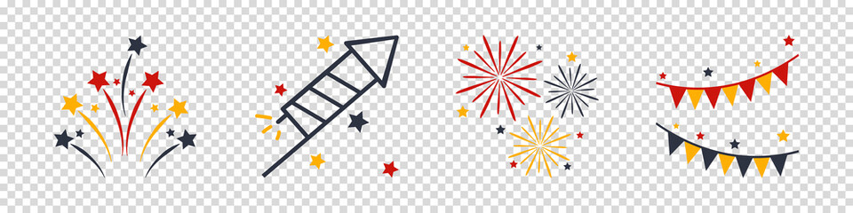 Fototapeta Firework Icons For Festival, Event, Celebration And Party - Colorful Vector Illustrations Isolated On Transparent Background obraz