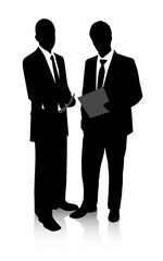 Black and white business deal. Two businessmen discussing a document.