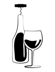 Wine bottle with wine glass icon or silhouette. Alcohol symbol. Vector illustration.	
