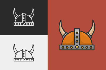 viking helmet logo set with flat and simple design