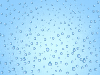 青・水色のプラスチック樹脂製の壁に水滴の3Dイラストレーション。無数の水滴。結露した壁。