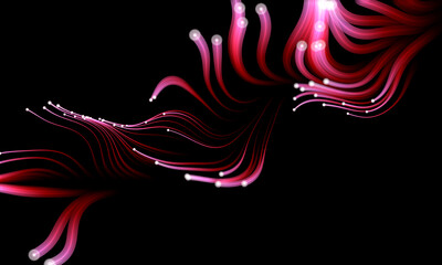 Red flowing particles on black background. Illustration.