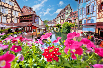 Town of Colmar little Venice colorful canal view - obrazy, fototapety, plakaty