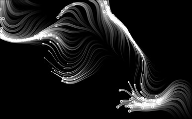 Flowing particles on black background. Illustration.