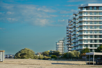 hotels on the Romanian coast. photo during the day. Mamaia, Romania.