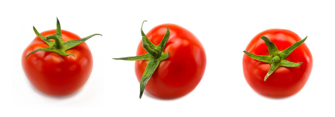 Fresh red tomatoes on a white background. Close-up, design, banner.