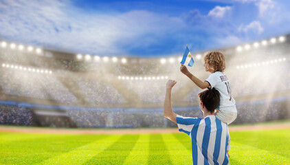 Fototapeta Argentina football team supporter on stadium. obraz