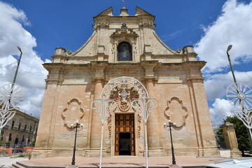 The facade of a church in Galatina, an old village in the province of Lecce in Italy.