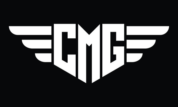 CMG three letter logo, creative wings shape logo design vector template. letter mark, wordmark, monogram symbol on black & white.	