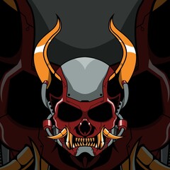 Detailed Head Character Technology Futuristic Red Mecha Monster Robot Vector with Modern Illustration