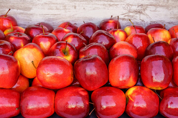 Bright red apples with a healthy and appetizing appearance in a container box.