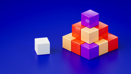 Obraz premium Color cubes lined up in a pyramid red, yellow and lilac and separately white