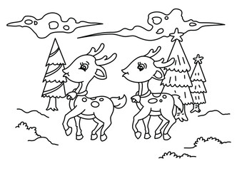 Christmas animals cute coloring page for kids vector