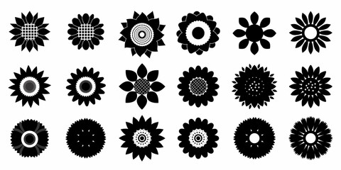 Set of sunflower black icon. Floral black simple icon collection. Vector illustration.
