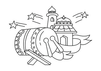 Mosque and drum coloring page for kids vector