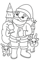 santa claus cartoon cute coloring page for kids vector