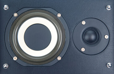 the front of the two-channel audio speaker system