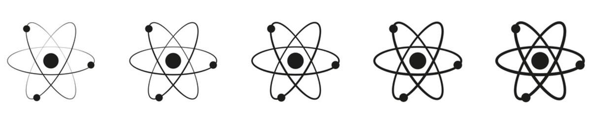 Atom icon set. The structure of the atomic nucleus. Isolated on a white background. Vector illustration eps10 - obrazy, fototapety, plakaty
