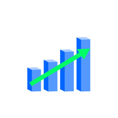 graph up in 3d flat vector illustrations and green arrow for business