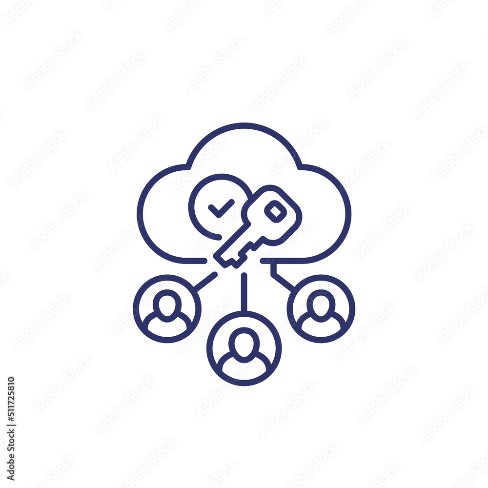 Poster encryption of personal data in cloud line icon