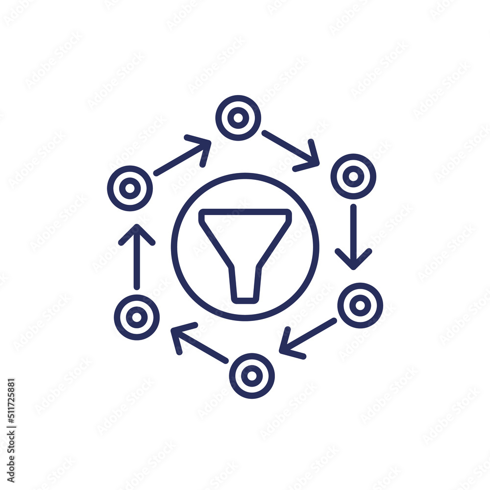 Poster data filtering process line icon