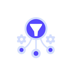 Data filtering icon with a funnel and gears