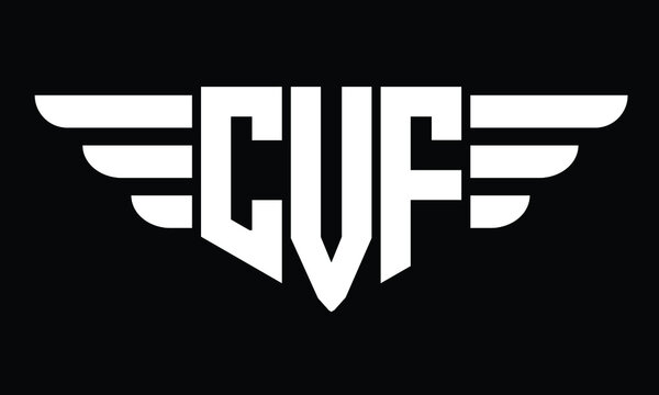 CVF three letter logo, creative wings shape logo design vector template. letter mark, wordmark, monogram symbol on black & white.	