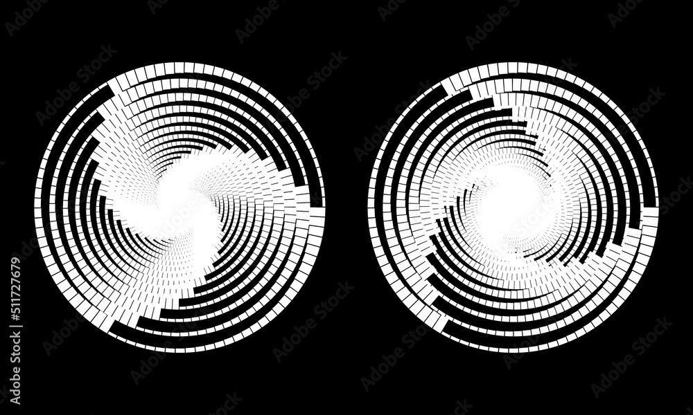 Poster spiral with three parts of lines set. rotating blocks shapes vector illustration. propeller icon, lo