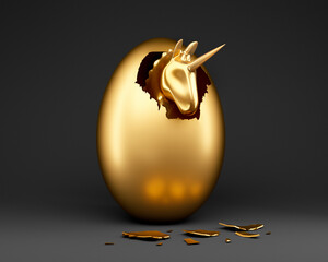 Golden unicorn inside golden egg - 3D illustration © peterschreiber.media
