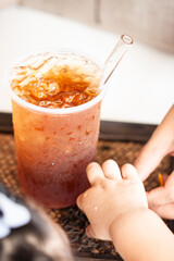 Lemon Thai tea with tea leaf
