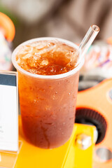 Lemon Thai tea with tea leaf