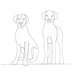 dogs drawing by one continuous line, sketch vector