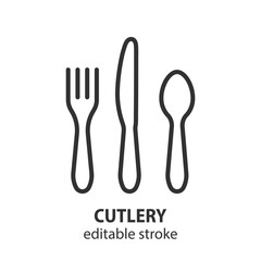 Cutlery line icon. Spoon, fork, knife vector sign. Editable stroke.