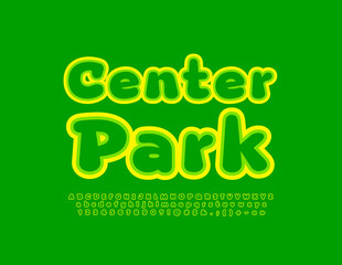 Vector creative emblem Center Park. Bright set of Alphabet Letters, Numbers and Symbols. Green and Yellow modern  Font.